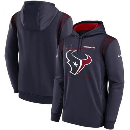 Men's Houston Texans 2021 Navy Sideline Logo Performance Pullover Hoodie