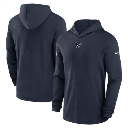 Men's Houston Texans Navy Sideline Performance Long Sleeve Hoodie T-Shirt