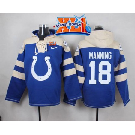 Nike Colts #18 Peyton Manning Royal Blue Super Bowl XLI Player Pullover NFL Hoodie