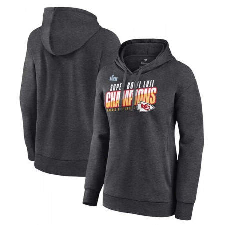 Women's Kansas City Chiefs Charcoal Super Bowl LVII Champions Victory Formation Pullover Hoodie(Run Small)