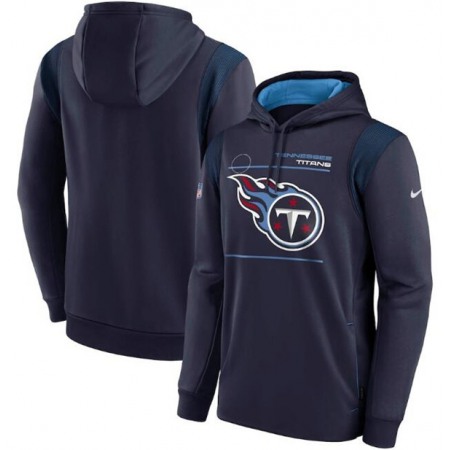 Men's Tennessee Titans 2021 Navy Sideline Logo Performance Pullover Hoodie