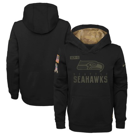 Youth Seattle Seahawks 2020 Black Salute to Service Sideline Performance Pullover Hoodie