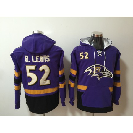 Men's Baltimore Ravens #52 Ray Lewis Purple All Stitched NFL Hoodie Sweatshirt