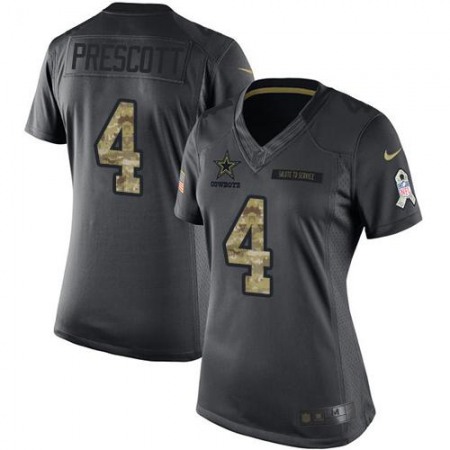 Nike Cowboys #4 Dak Prescott Black Women's Stitched NFL Limited 2016 Salute to Service Jersey