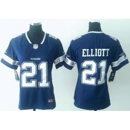 Women's Nike Dallas Cowboys #21 Ezekiel Elliott Navy Blue Untouchable Limited Stitched NFL Jersey