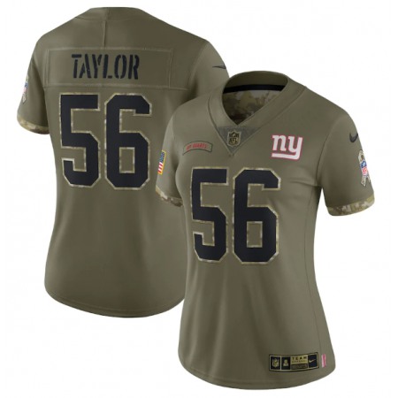 Women's New York Giants #56 Lawrence Taylor Olive 2022 Salute To Service Limited Stitched Jersey(Run Small)