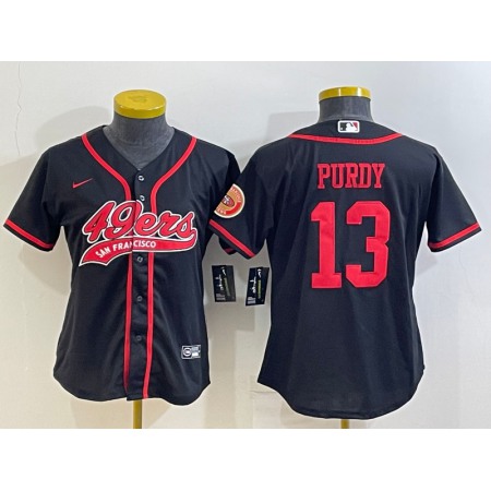 Women's San Francisco 49ers #13 Brock Purdy Black With Patch Cool Base Stitched Baseball Jersey(Run Small)