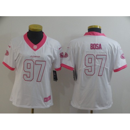 Women's NFL San Francisco 49ers #97 Nick Bosa White/Pink Vapor Untouchable Limited Stitched Jersey(Run Small)