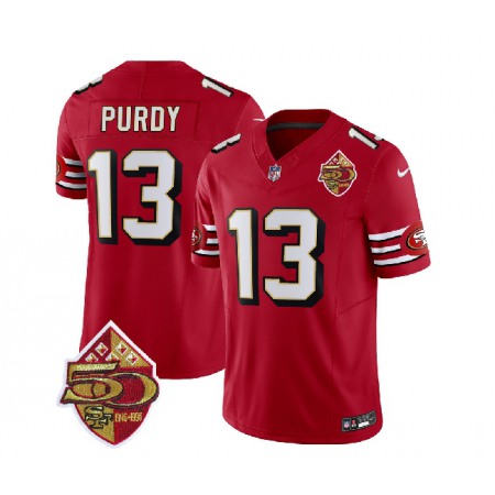 Women's San Francisco 49ers #13 Brock Purdy Red 2023 F.U.S.E. 50th Patch Vapor Limited Stitched Football Jersey(Run Small)