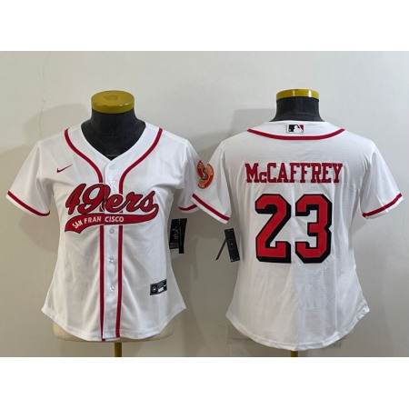 Women's San Francisco 49ers #23 Christian McCaffrey New White With Patch Cool Base Stitched Baseball Jersey(Run Small)