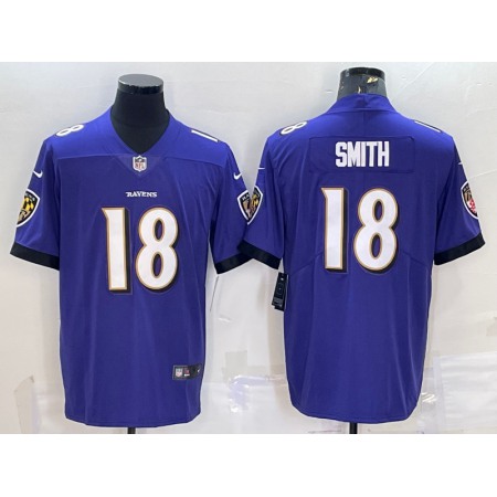 Men's Baltimore Ravens #18 Roquan Smith Purple Vapor Untouchable Limited Stitched Jersey