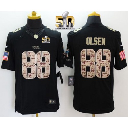 Nike Panthers #88 Greg Olsen Black Super Bowl 50 Men's Stitched NFL Limited Salute to Service Jersey