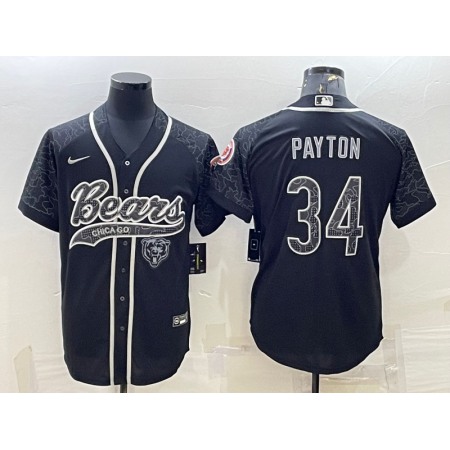 Men's Chicago Bears #34 Walter Payton Black Reflective With Patch Cool Base Stitched Baseball Jersey