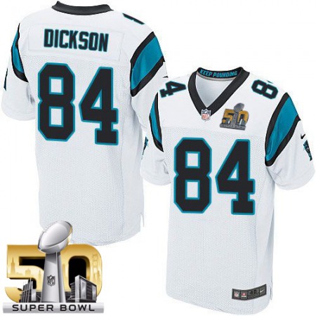 Nike Panthers #84 Ed Dickson White Super Bowl 50 Men's Stitched NFL Elite Jersey