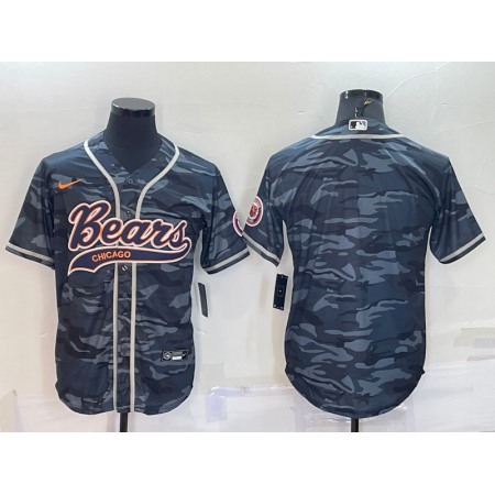 Men's Chicago Bears Blank Grey Camo With Patch Cool Base Stitched Baseball Jersey