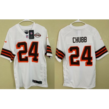 Men's Cleveland Browns #24 Nick Chubb White 1946 throwback Stitched Jersey