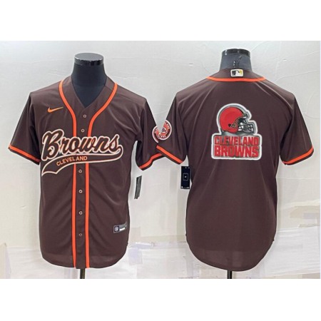 Men's Cleveland Browns Brown Team Big Logo With Patch Cool Base Stitched Baseball Jersey