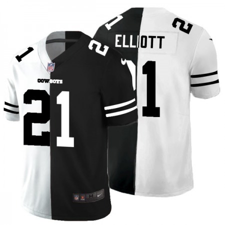 Men's Dallas Cowboys #21 Ezekiel Elliott Black White Split 2020 Stitched Jersey