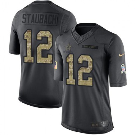 Nike Cowboys #12 Roger Staubach Black Men's Stitched NFL Limited 2016 Salute To Service Jersey