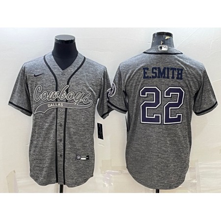 Men's Dallas Cowboys #22 Emmitt Smith Grey With Patch Cool Base Stitched Baseball Jersey