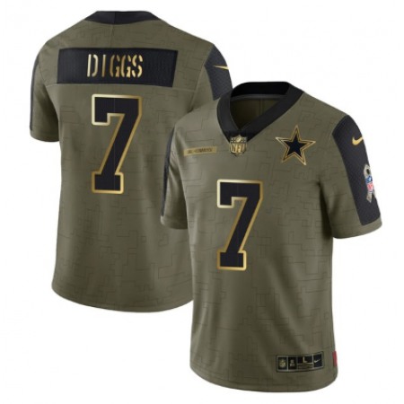 Men's Dallas Cowboys #7 Trevon Diggs 2021 Olive Salute To Service Golden Limited Stitched Jersey