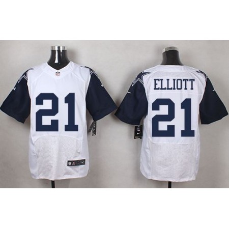 Nike Cowboys #21 Ezekiel Elliott White Men's Stitched NFL Elite Rush Jersey