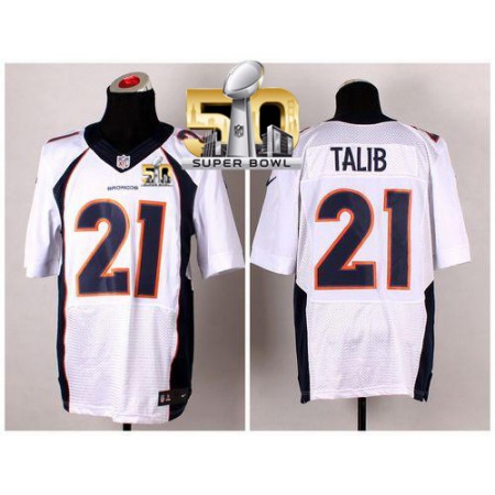 Nike Broncos #21 Aqib Talib White Super Bowl 50 Men's Stitched NFL New Elite Jersey