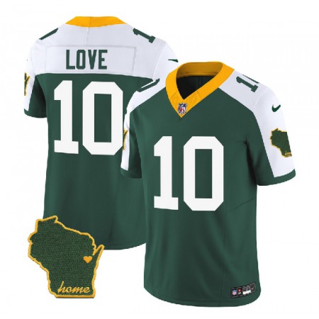 Men's Green Bay Packers #10 Jordan Love Green/White 2023 F.U.S.E. Home Patch Vapor Untouchable Limited Stitched Jersey