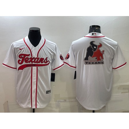 Men's Houston Texans White Team Big Logo With Patch Cool Base Stitched Baseball Jersey