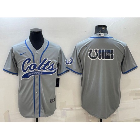 Men's Indianapolis Colts Grey Team Big Logo With Patch Cool Base Stitched Baseball Jersey