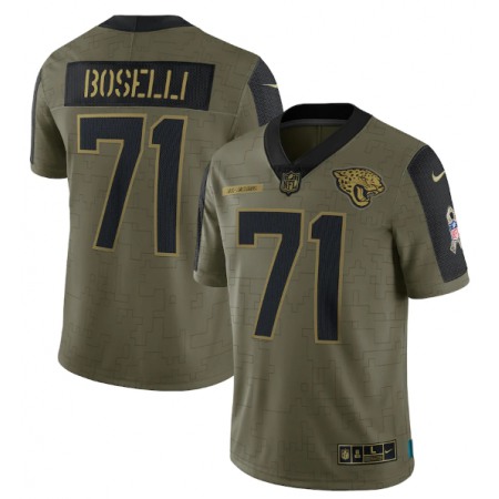 Men's Jacksonville Jaguars #71 Tony Boselli 2021 Olive Salute To Service Limited Stitched Jersey