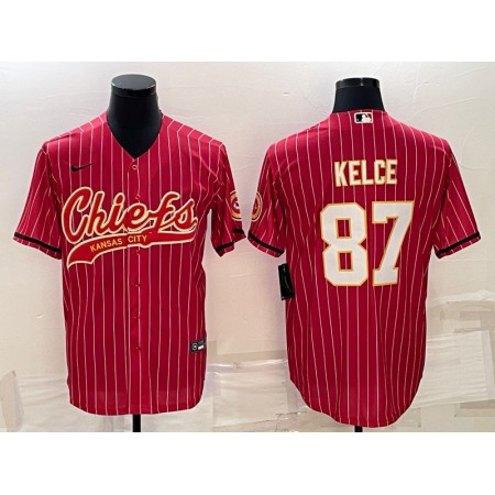 Men's Kansas City Chiefs #87 Travis Kelce Red With Patch Cool Base Stitched Baseball Jersey