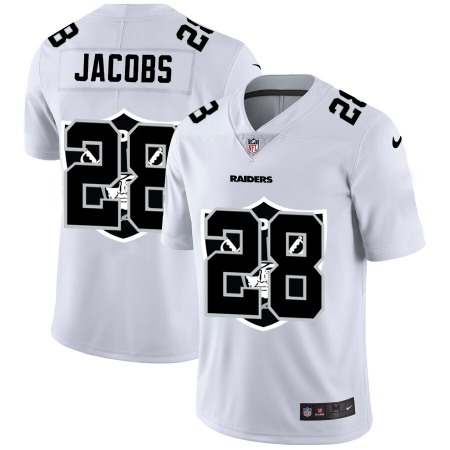 Men's Las Vegas Raiders #28 Josh Jacobs White Shadow Logo Limited Stitched Jersey