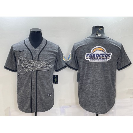 Men's Los Angeles Chargers Grey Team Big Logo With Patch Cool Base Stitched Baseball Jersey