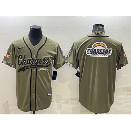 Men's Los Angeles Chargers Olive Salute to Service Team Big Logo Cool Base Stitched Baseball Jersey