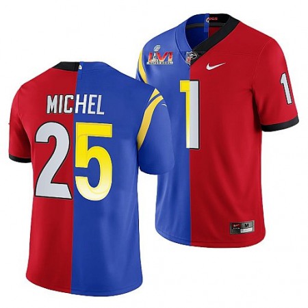 Men's Los Angeles Rams X Georgia Bulldogs #25 Sony Michel Red/Royal Split Super Bowl LVI Stitched Jersey