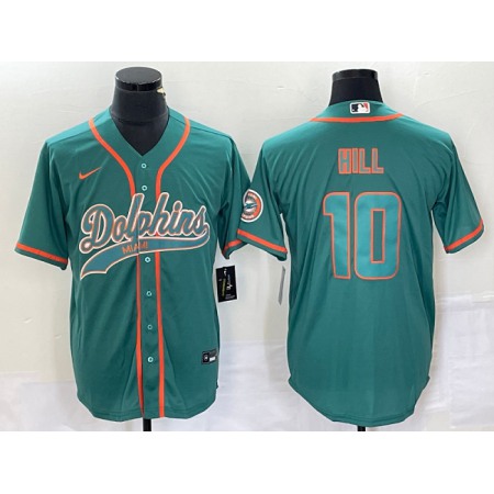 Men's Miami Dolphins #10 Tyreek Hill Aqua Cool Base Stitched Baseball Jersey