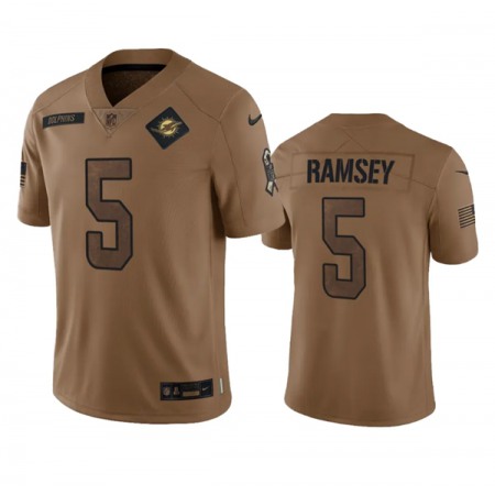 Men's Miami Dolphins #5 Jalen Ramsey 2023 Brown Salute To Service Limited Stitched Football Jersey