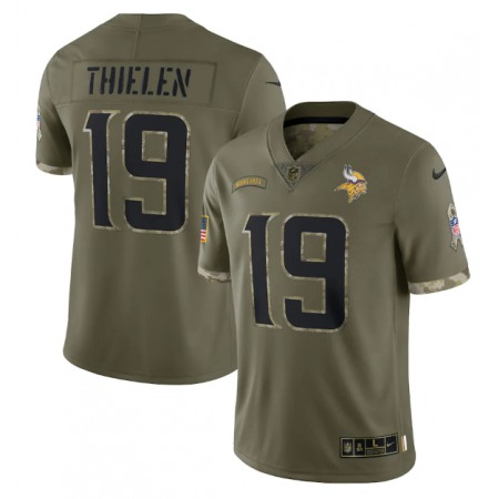 Men's Minnesota Vikings #19 Adam Thielen Olive 2022 Salute To Service Limited Stitched Jersey