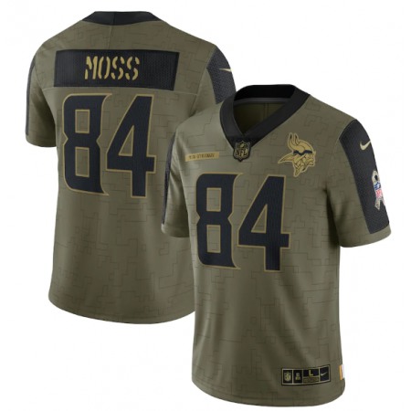 Men's Minnesota Vikings #84 Randy Moss 2021 Olive Salute To Service Limited Stitched Jersey