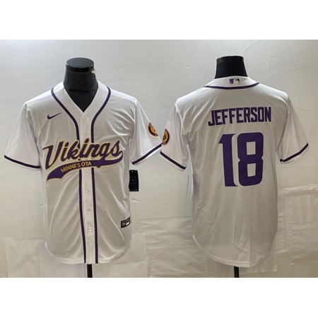 Men's Minnesota Vikings #18 Justin Jefferson White Cool Base Stitched Baseball Jersey