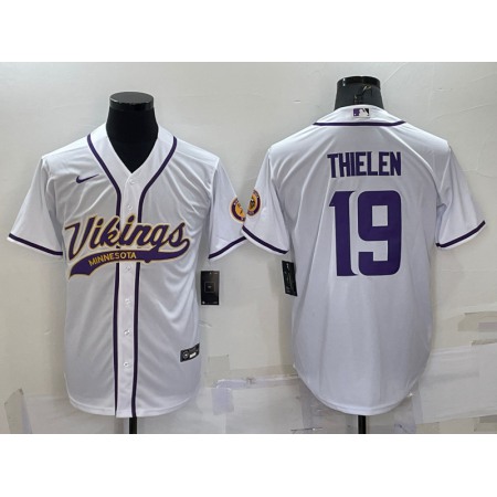 Men's Minnesota Vikings #19 Adam Thielen White With Patch Cool Base Stitched Baseball Jersey