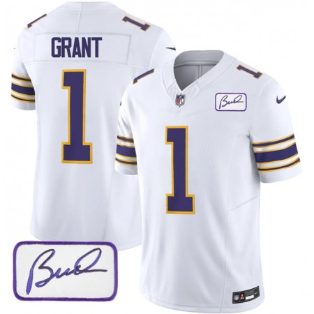 Men's Minnesota Vikings #1 Bud Grant White 2023 F.U.S.E. Bud Grant patch Vapor Limited Stitched Jersey