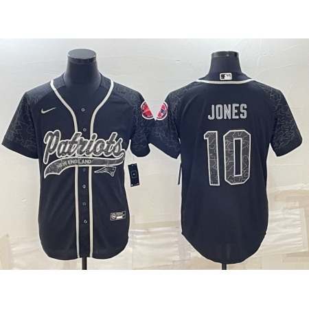 Men's New England Patriots #10 Mac Jones Black Reflective With Patch Cool Base Stitched Baseball Jersey