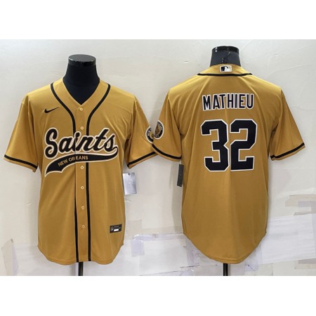 Men's New Orleans Saints #32 Tyrann Mathieu Gold Cool Base Stitched Baseball Jersey