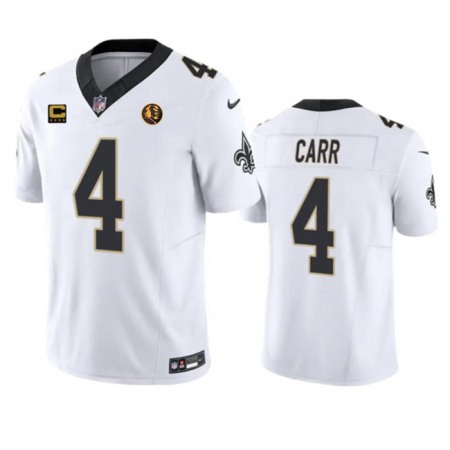 Men's New Orleans Saints #4 Derek Carr White 2023 F.U.S.E. With 4-star C Patch And John Madden Patch Vapor Limited Stitched Football Jersey