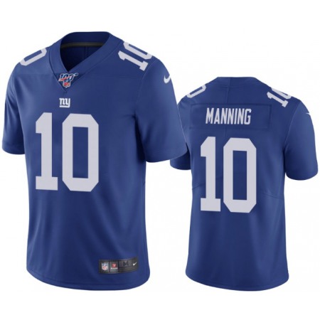 Men's New York Giants #10 Eli Manning Blue 2019 100th Season Vapor Untouchable Limited Stitched NFL Jersey