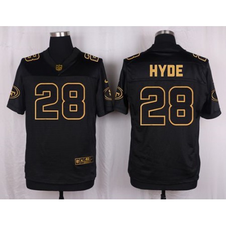 Nike 49ers #28 Carlos Hyde Black Men's Stitched NFL Elite Pro Line Gold Collection Jersey