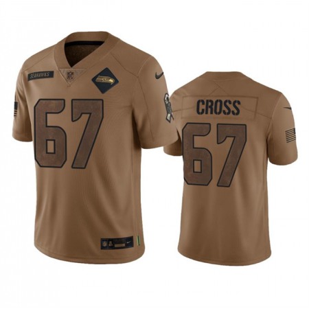 Men's Seattle Seahawks #67 Charles Cross 2023 Brown Salute To Service Limited Stitched Football Jersey