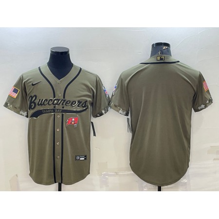 Men's Tampa Bay Buccaneers Blank Olive 2022 Salute To Service Cool Base Stitched Baseball Jersey